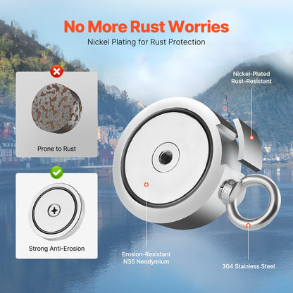 1400 LBS Starkes Angelmagnet-Kit Doppelseitiger Karabiner mit Zugkraft