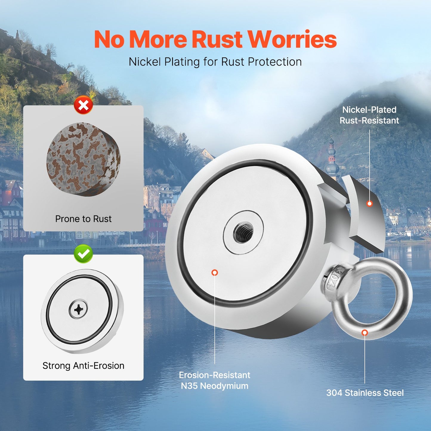 Magnet Fishing Kit, 1700 LBS/771 Kg Double-Sided Pulling Force Strong Magnet Fishing Kit, Rare Earth Neodymium Magnetic Fishing Kit Includes Grappling Hook, Heavy Duty Rope, Gloves and Eyebolt