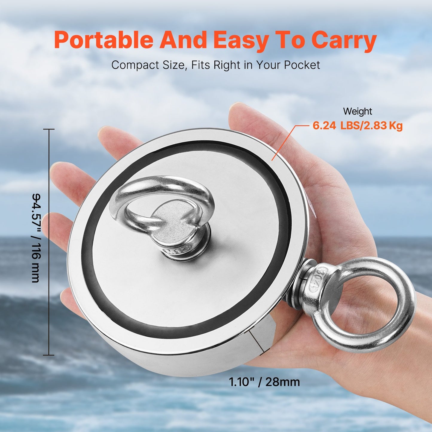 2000 LBS Strong Fishing Magnet Kit Double Sided Traction Rope Carabiner