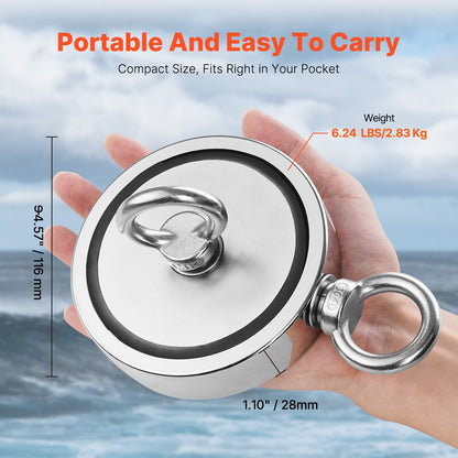 2000 LBS Strong Fishing Magnet Kit Double Sided Traction Rope Carabiner