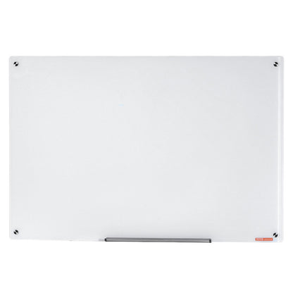 Magnetisches Glas-Whiteboard, Dry Erase Board 900 x 600 mm, Wandmontage, großes weißes Glasboard, rahmenlos, mit Markierungsablage, einem Radiergummi und 2 Markern, weiß