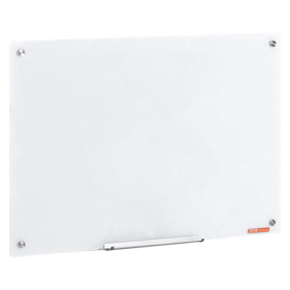 Magnetisches Glas-Whiteboard, Dry Erase Board 900 x 600 mm, Wandmontage, großes weißes Glasboard, rahmenlos, mit Markierungsablage, einem Radiergummi und 2 Markern, weiß