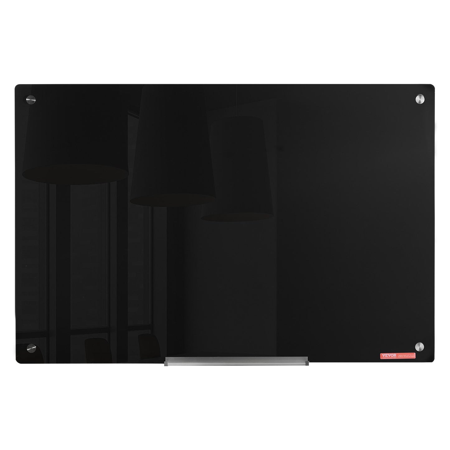 Magnetisches Glas-Whiteboard, trocken abwischbare Tafel 36"x24", große weiße Glastafel zur Wandmontage ohne Rahmen, mit Stiftablage, einem Radiergummi und 2 Stiften, schwarz