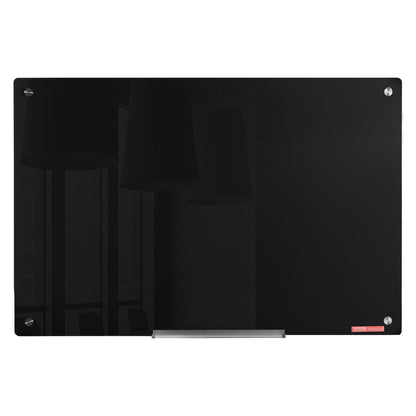 Magnetisches Glas-Whiteboard, trocken abwischbare Tafel 36"x24", große weiße Glastafel zur Wandmontage ohne Rahmen, mit Stiftablage, einem Radiergummi und 2 Stiften, schwarz