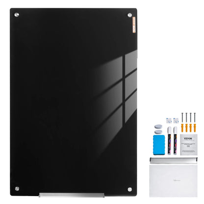 Magnetisches Glas-Whiteboard, trocken abwischbare Tafel 36"x24", große weiße Glastafel zur Wandmontage ohne Rahmen, mit Stiftablage, einem Radiergummi und 2 Stiften, schwarz