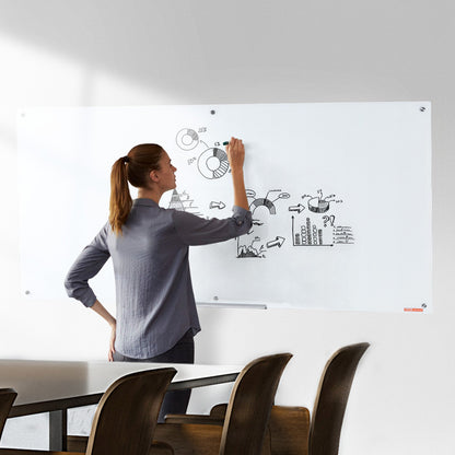 Magnetic Glass Whiteboard, Dry Erase Board 72"x36", Wall-Mounted Large White Glassboard Frameless, with Marker Tray, an Eraser and 2 Markers, White