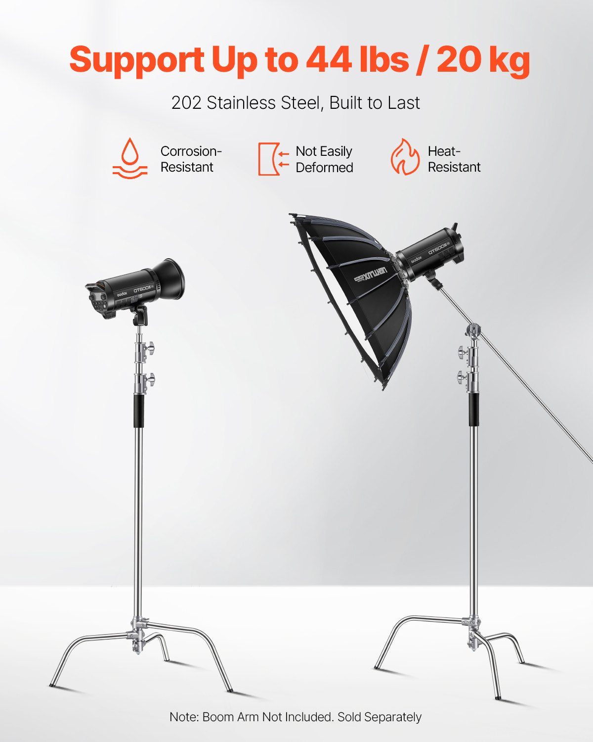 C Tripod Max Height 10.83 Feet/330cm Stainless Steel Photo Light Stand
