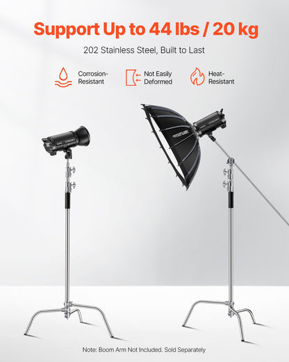 C Tripod Max Height 10.83 Feet/330cm Stainless Steel Photo Light Stand