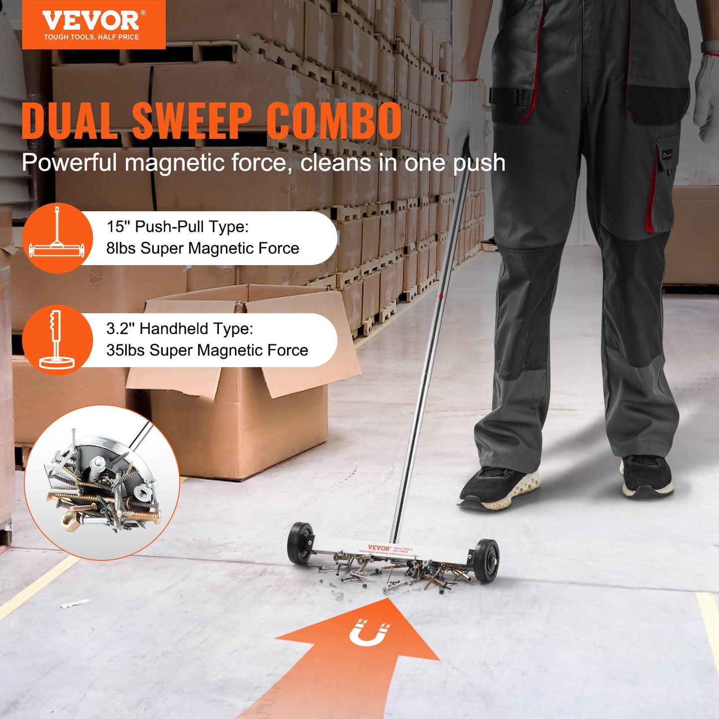 15-tums magnetisk sopmaskin med hjul Teleskopiskt magnetiskt pickupverktyg