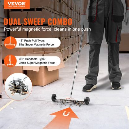 15-tums magnetisk sopmaskin med hjul Teleskopiskt magnetiskt pickupverktyg