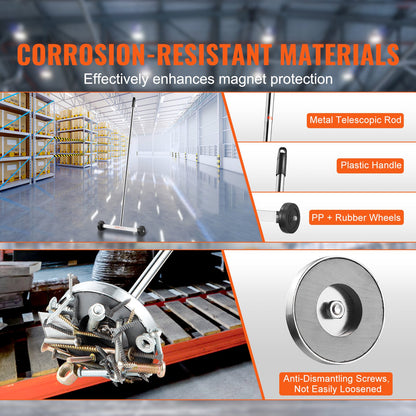 15-tums magnetisk sopmaskin med hjul Teleskopiskt magnetiskt pickupverktyg