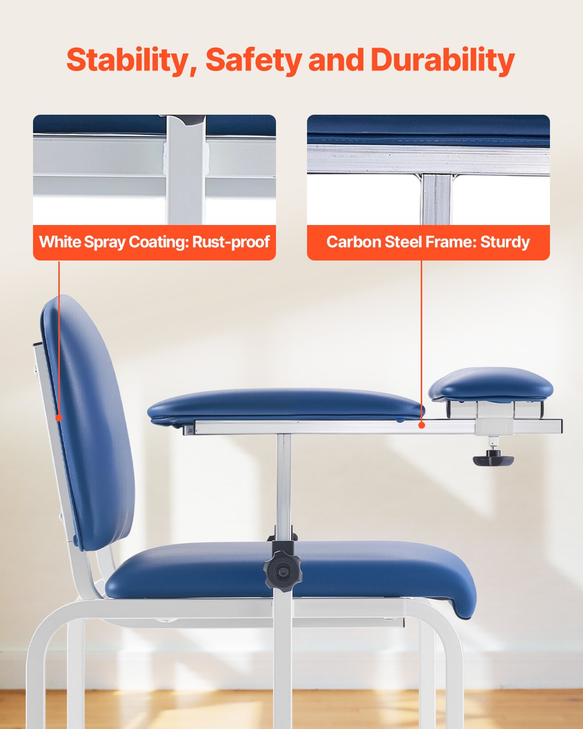 Phlebotomy Chair, Blood Draw Chair with Adjustable Armrests and Flip Arm, 400LBS Loading Blood Drawing Medical Chair with Soft Padded Seat, Easy-to-Clean PVC Leather for Hospitals, Labs, Clinics