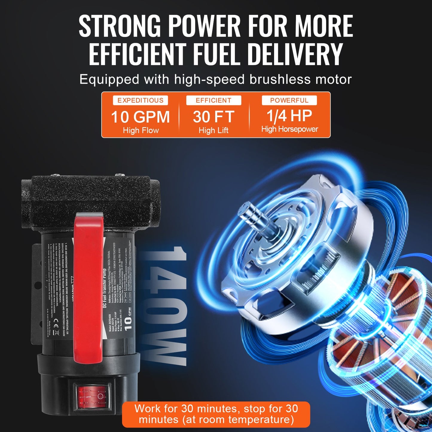 Fuel Transfer Pump 12V 10 GPM 1/4 HP Diesel Pump with Automatic Fuel Nozzle