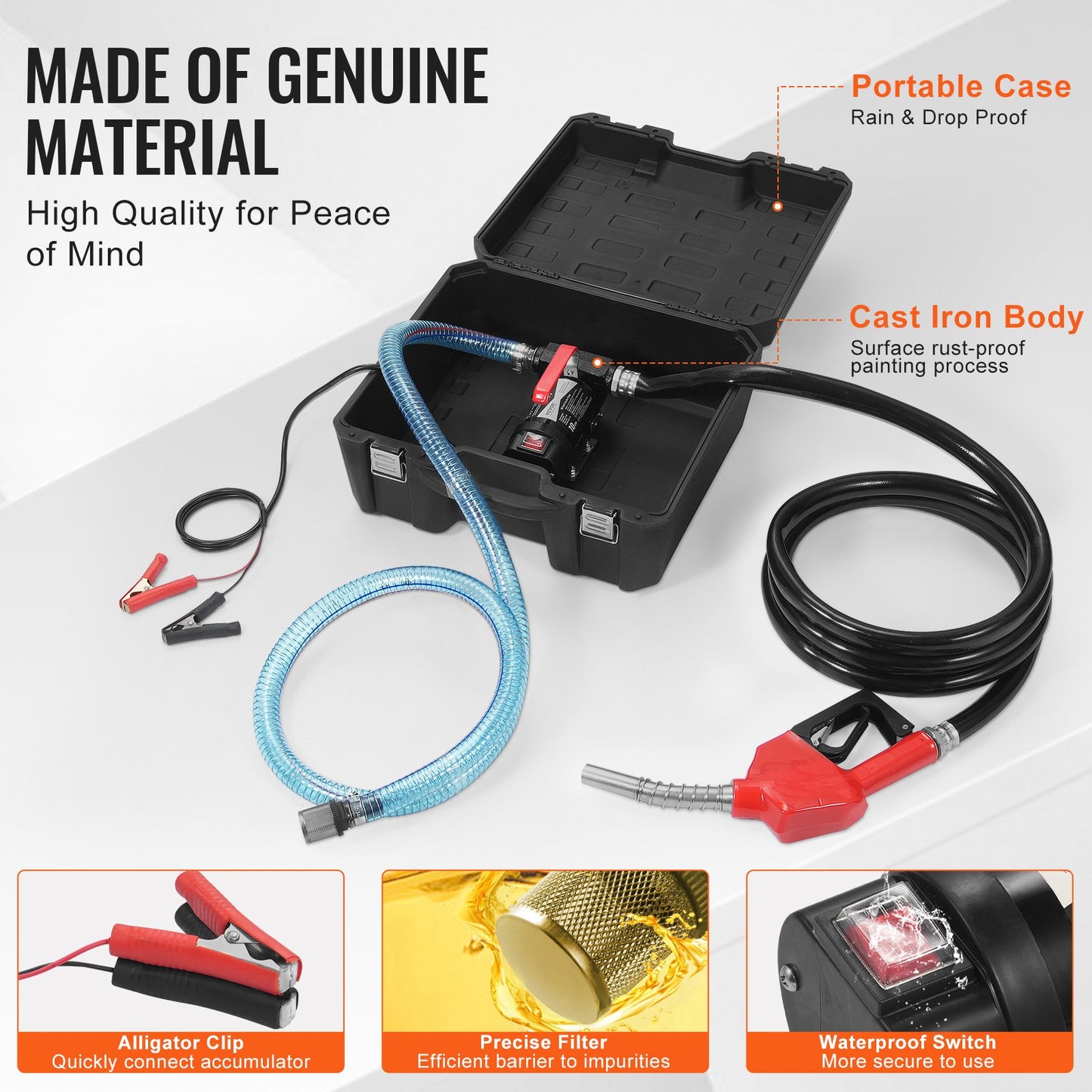 Fuel Transfer Pump 12V 10 GPM 1/4 HP Diesel Pump with Automatic Fuel Nozzle