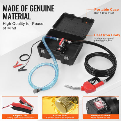 Fuel Transfer Pump 12V 10 GPM 1/4 HP Diesel Pump with Automatic Fuel Nozzle