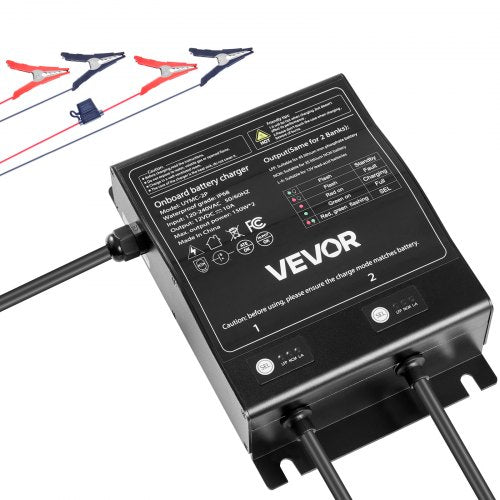 Marine Battery Charger, 2-Bank, 10A 12V Onboard Boat Charger, IP68 Waterproof Smart On-Board Battery Charger, for Lithium-Ion (LiFePO4), NCM, Lead-Acid Batteries, Large Boat, Yacht, RV, Trailer