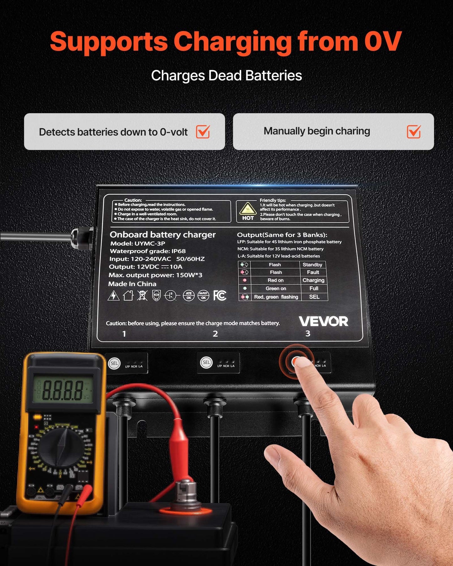 Marine Battery Charger, 3-Bank, 10A 12V Onboard Boat Charger, IP68 Waterproof Smart On-Board Battery Charger, for Lithium-Ion (LiFePO4), NCM, Lead-Acid Batteries, Large Boat, Yacht, RV, Trailer