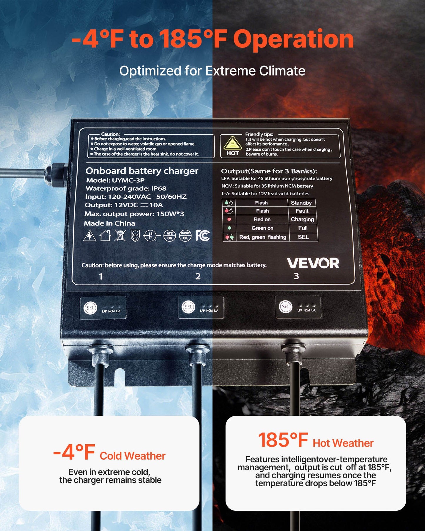 Marine Battery Charger, 3-Bank, 10A 12V Onboard Boat Charger, IP68 Waterproof Smart On-Board Battery Charger, for Lithium-Ion (LiFePO4), NCM, Lead-Acid Batteries, Large Boat, Yacht, RV, Trailer