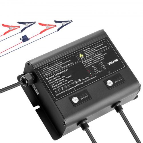 Marine Battery Charger, 2-Bank, 5A 12V Onboard Boat Charger, IP68 Waterproof Smart On-Board Battery Charger, for Lithium-Ion (LiFePO4), NCM, Lead-Acid Batteries, Large Boat, Yacht, RV, Trailer