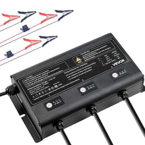 Marine Battery Charger, 3-Bank, 5A 12V Onboard Boat Charger, IP68 Waterproof Smart On-Board Battery Charger, for Lithium-Ion (LiFePO4), NCM, Lead-Acid Batteries, Large Boat, Yacht, RV, Trailer