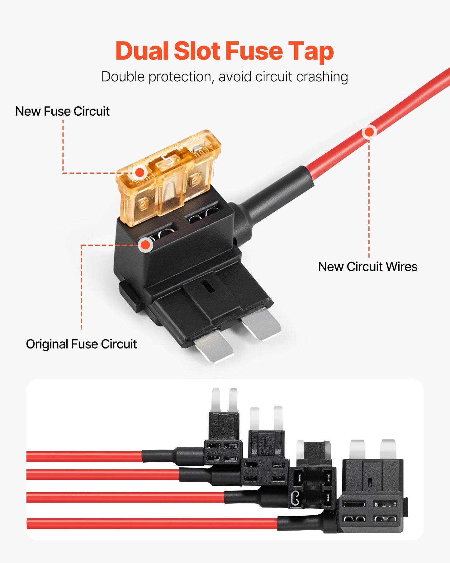 Fuse Tap, 24 Packs, 4 Types 12V Car Add-a-Circuit Fuse Tap Adapter, Standard Mini Micro2 and Low Profile Mini Blade Fuses Holder, ATO ATC ATM Fuses Adapter Jumper for Cars Trucks Boats