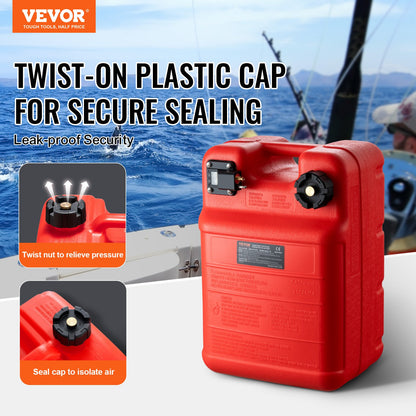 Marinbränsletank, 6,34 gallon/24L, bärbar bränslegastank för båtar för utombordsmotorbåtar, bränsletank för utombordare i plast med slang, lätt att bära för yacht, fiskebåt, däcksbåt, röd