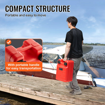 Marinbränsletank, 6,34 gallon/24L, bärbar bränslegastank för båtar för utombordsmotorbåtar, bränsletank för utombordare i plast med slang, lätt att bära för yacht, fiskebåt, däcksbåt, röd