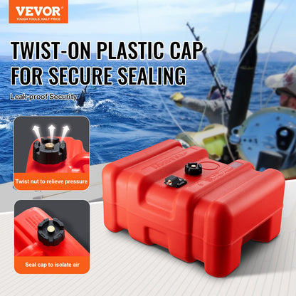 Marine-Kraftstofftank, 14,53 Gallonen/55 l, tragbarer Marine-Kraftstofftank für Außenbordmotorboote, Außenbord-Marineboot-Kraftstofftank aus Kunststoff mit Schlauch, leicht zu tragen für Yacht, Fischerboot, Deckboot, rot