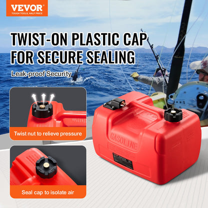 Marine-Kraftstofftank, 3,17 Gallonen/12 l, tragbarer Boots-Kraftstofftank für Außenbordmotorboote, Kunststoff-Außenbord-Kraftstofftank mit Schlauch, leicht zu tragen für Yacht, Fischerboot, Deckboot, rot