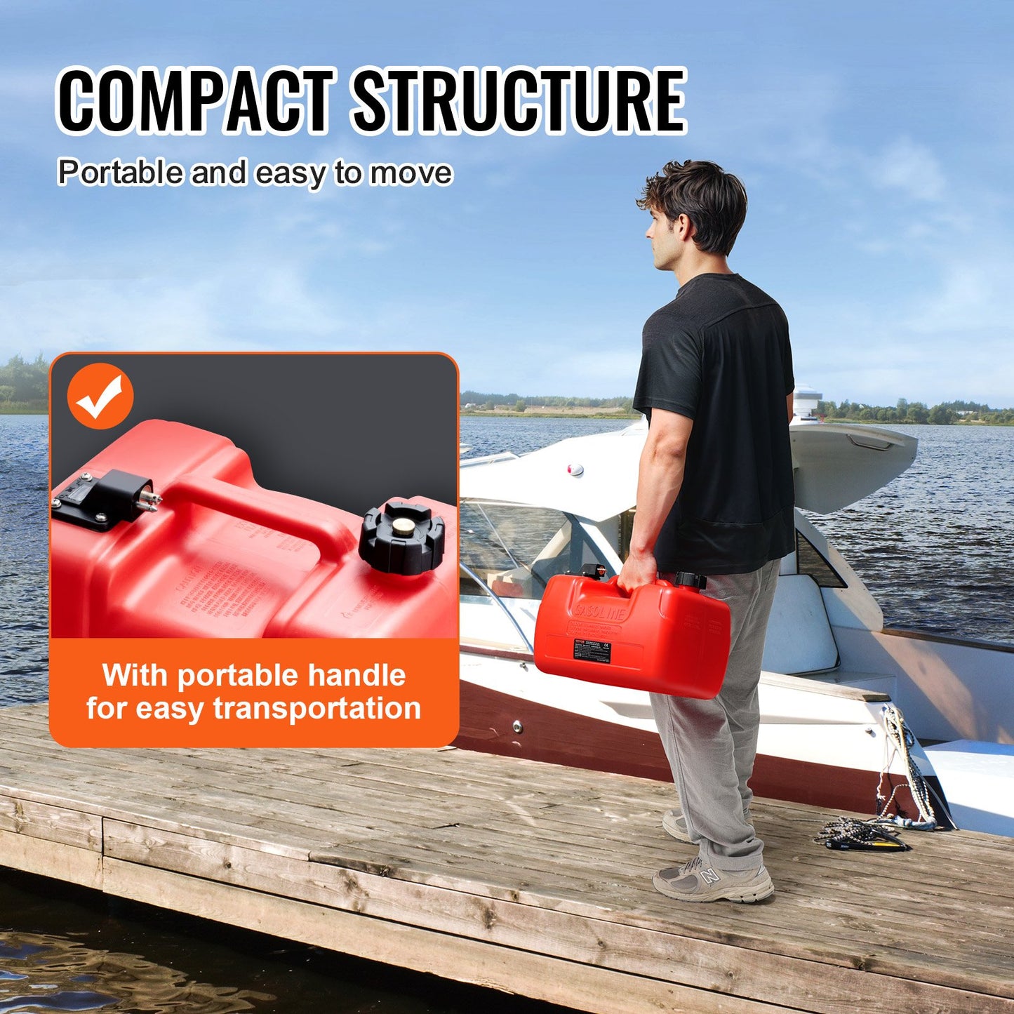 Marine-Kraftstofftank, 3,17 Gallonen/12 l, tragbarer Boots-Kraftstofftank für Außenbordmotorboote, Kunststoff-Außenbord-Kraftstofftank mit Schlauch, leicht zu tragen für Yacht, Fischerboot, Deckboot, rot