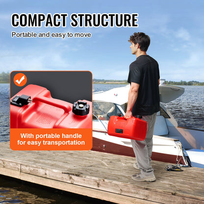 Marine-Kraftstofftank, 3,17 Gallonen/12 l, tragbarer Boots-Kraftstofftank für Außenbordmotorboote, Kunststoff-Außenbord-Kraftstofftank mit Schlauch, leicht zu tragen für Yacht, Fischerboot, Deckboot, rot