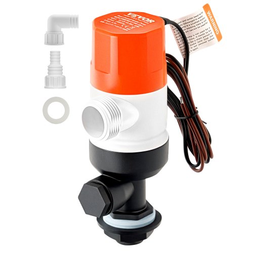 Livewell Pump for Boat, 12V 1100 GPH Straight Livewell Aerator Pump with Dual Inlet, ABA Housing & Detachable Motor Cartridge, Corrosion-Resistant Livewell/Baitwell Pump for Freshwater Saltwater