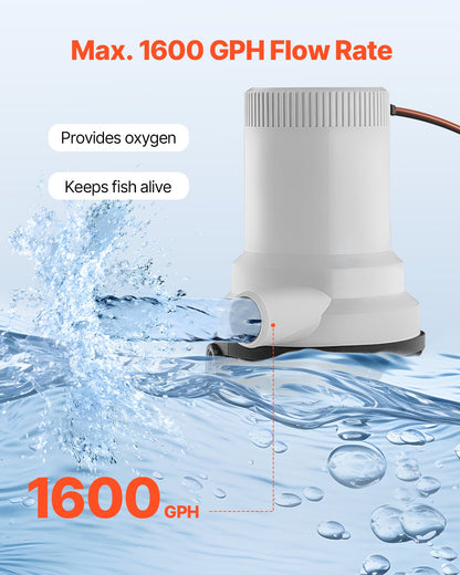 Livewell-pump för båt 12V 1600GPH Livewell-luftningspump Rak 2 inlopp