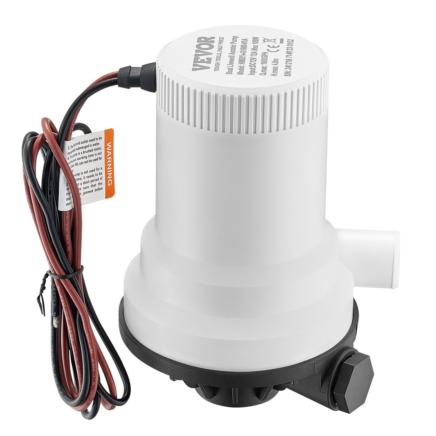 Livewell-pump för båt 12V 1600GPH Livewell-luftningspump Rak 2 inlopp