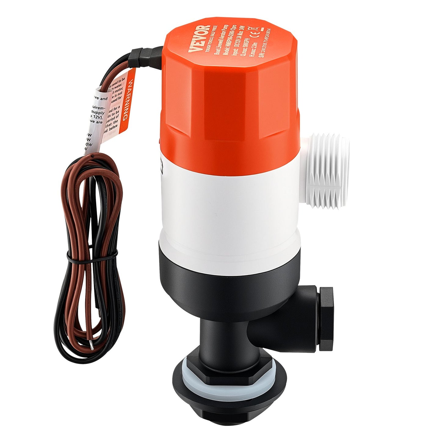 Livewell-Pumpe für Boot, 12 V, 500 GPH, Livewell-Belüftungspumpe, gerade, 2 Einlässe
