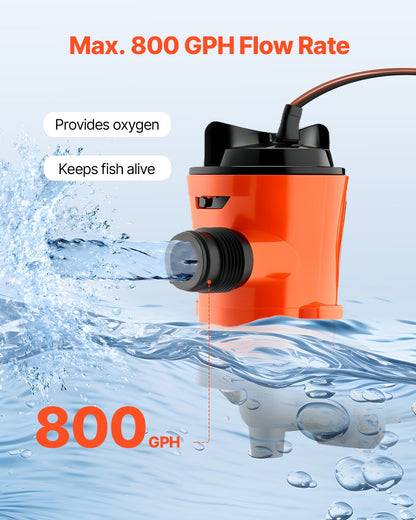Livewell-Pumpe für Boot, 12 V, 800 GPH, 90 ° Livewell-Belüftungspumpe, Köderbrunnenpumpe