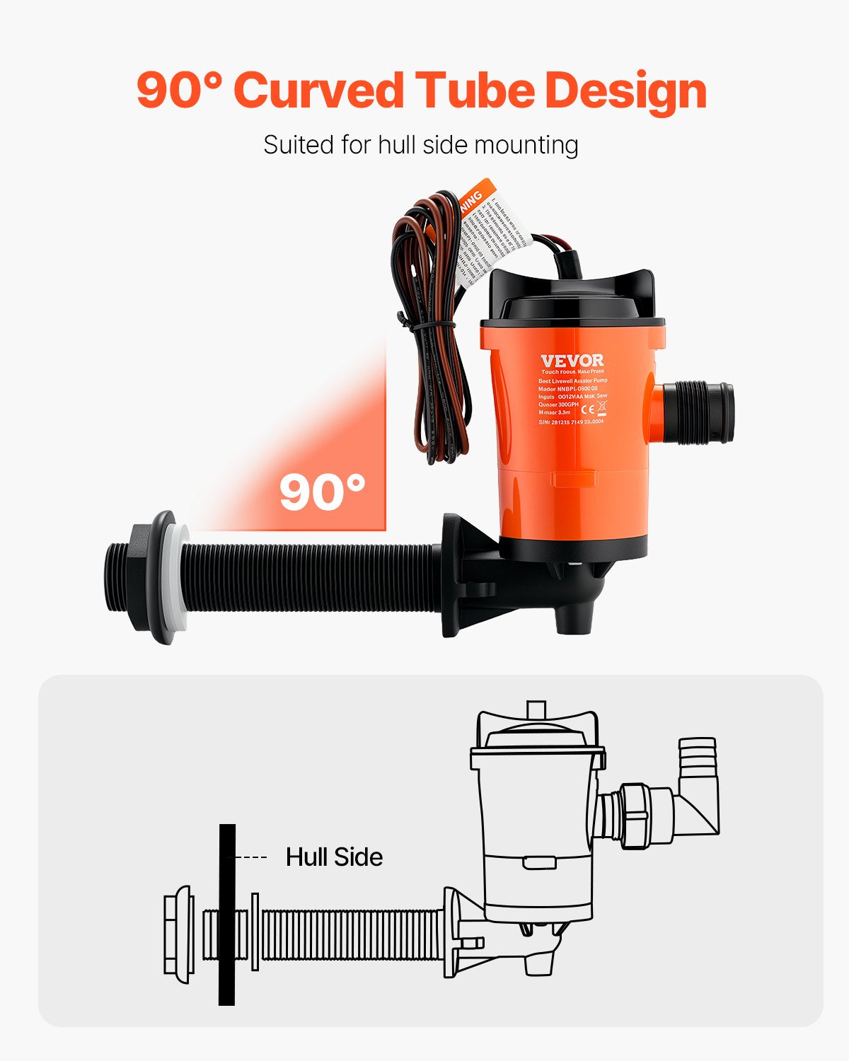 Livewell-Pumpe für Boot, 12 V, 800 GPH, 90 ° Livewell-Belüftungspumpe, Köderbrunnenpumpe