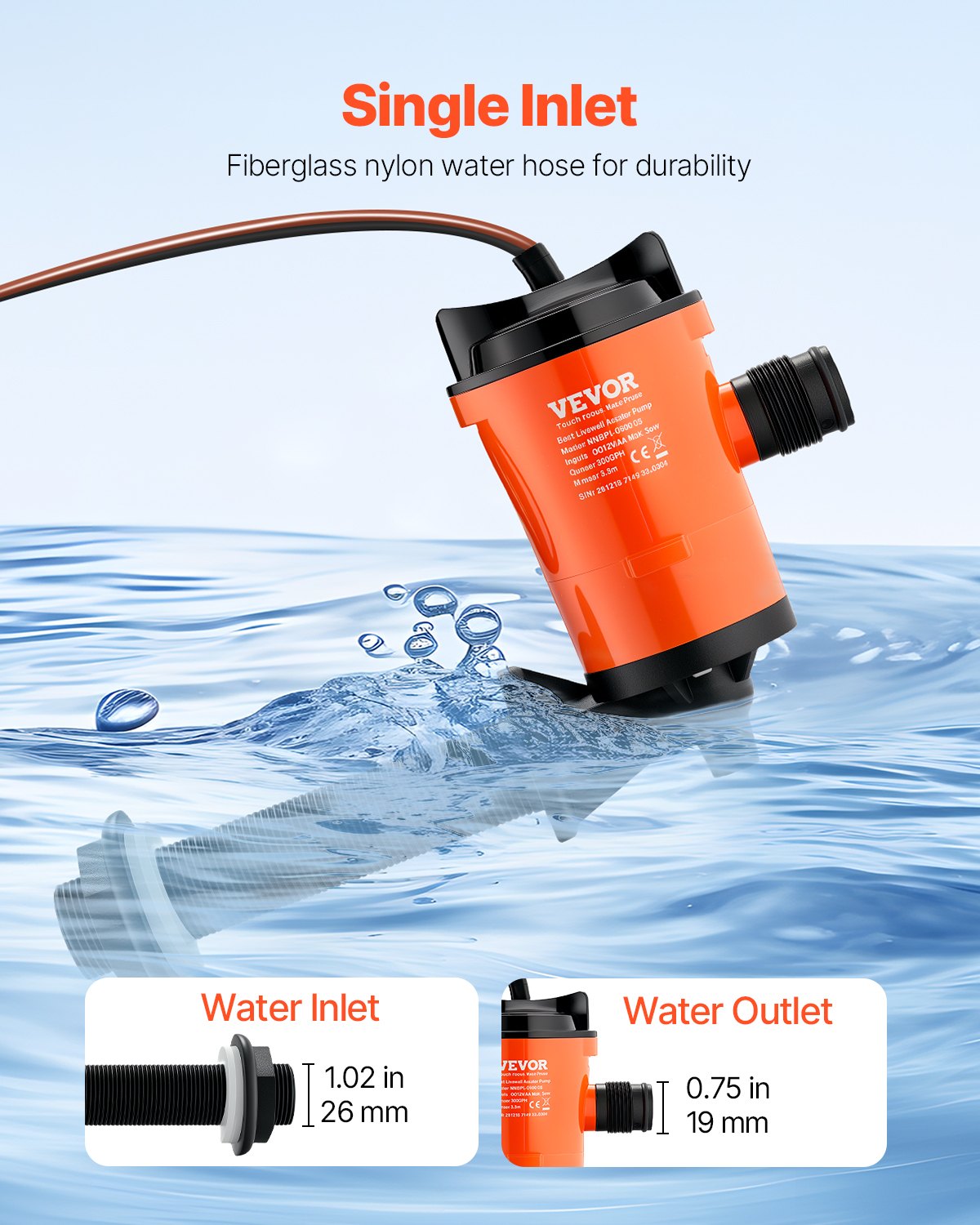 Livewell-Pumpe für Boot, 12 V, 800 GPH, 90 ° Livewell-Belüftungspumpe, Köderbrunnenpumpe