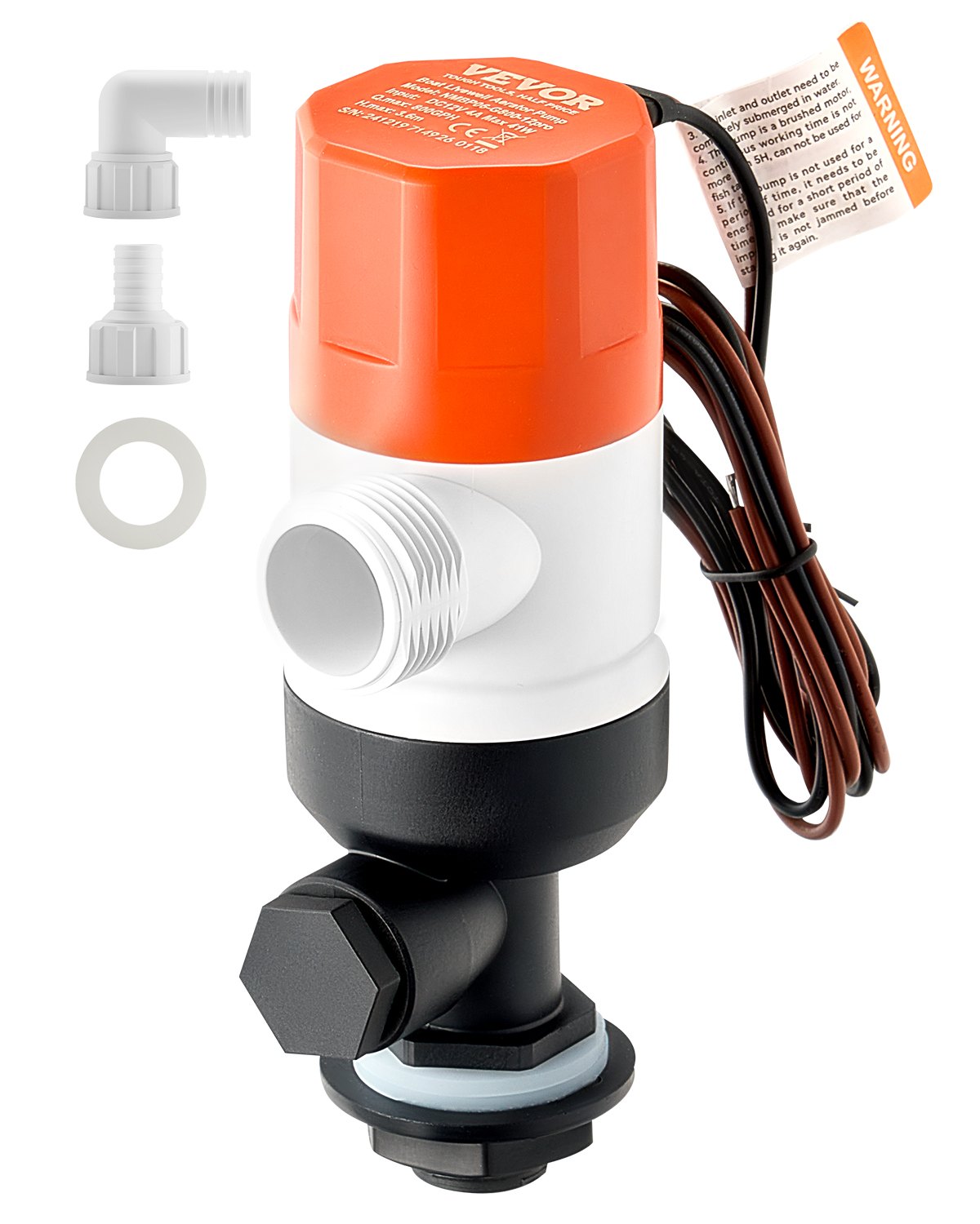 Livewell-Pumpe für Boot, 12 V, 800 GPH, Livewell-Belüftungspumpe, gerade, 2 Einlässe