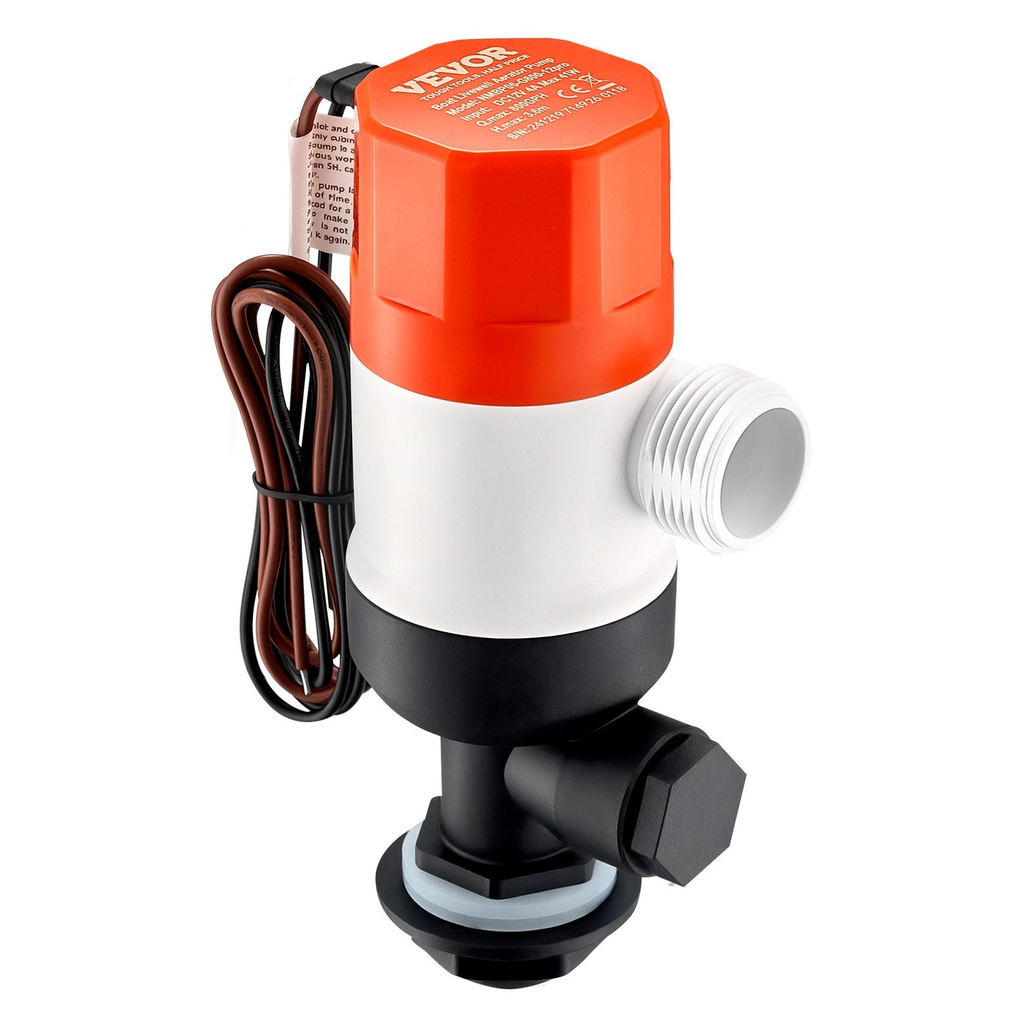 Livewell-Pumpe für Boot, 12 V, 800 GPH, Livewell-Belüftungspumpe, gerade, 2 Einlässe