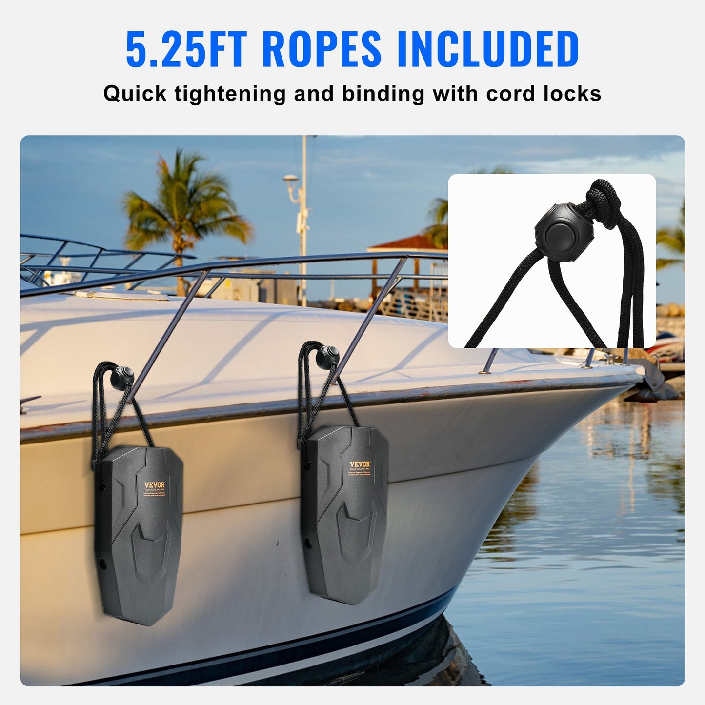 Boat Fenders, 8.6" x 16" Boat Bumpers for Docking, Marine EVA Boat Dock Fender Bumper with Ropes, Cord Locks and Storage Bag, No Inflation Required, for Class A/Class 1/Part Class 2, Black