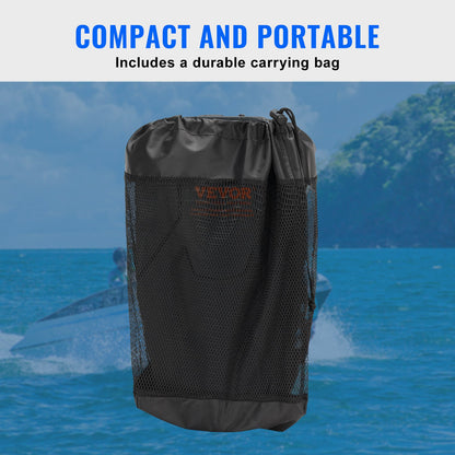 Boat Fenders, 8.6" x 16" Boat Bumpers for Docking, Marine EVA Boat Dock Fender Bumper with Ropes, Cord Locks and Storage Bag, No Inflation Required, for Class A/Class 1/Part Class 2, Black