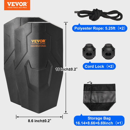 Boat Fenders, 8.6" x 16" Boat Bumpers for Docking, Marine EVA Boat Dock Fender Bumper with Ropes, Cord Locks and Storage Bag, No Inflation Required, for Class A/Class 1/Part Class 2, Black