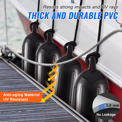 Boat Fenders Inflatable Ribbed Boat Bumpers for Docking 8.5" x 26" Black