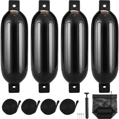 Boat Fenders Inflatable Ribbed Boat Bumpers for Docking 8.5" x 26" Black