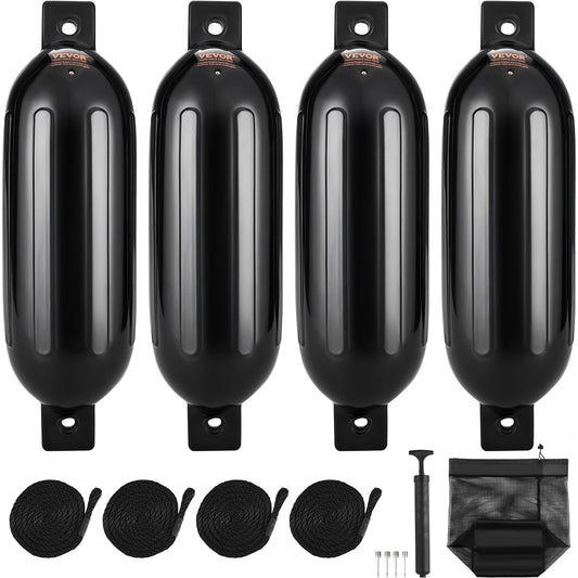 Boat Fenders Inflatable Ribbed Boat Bumpers for Docking 8.5" x 26" Black