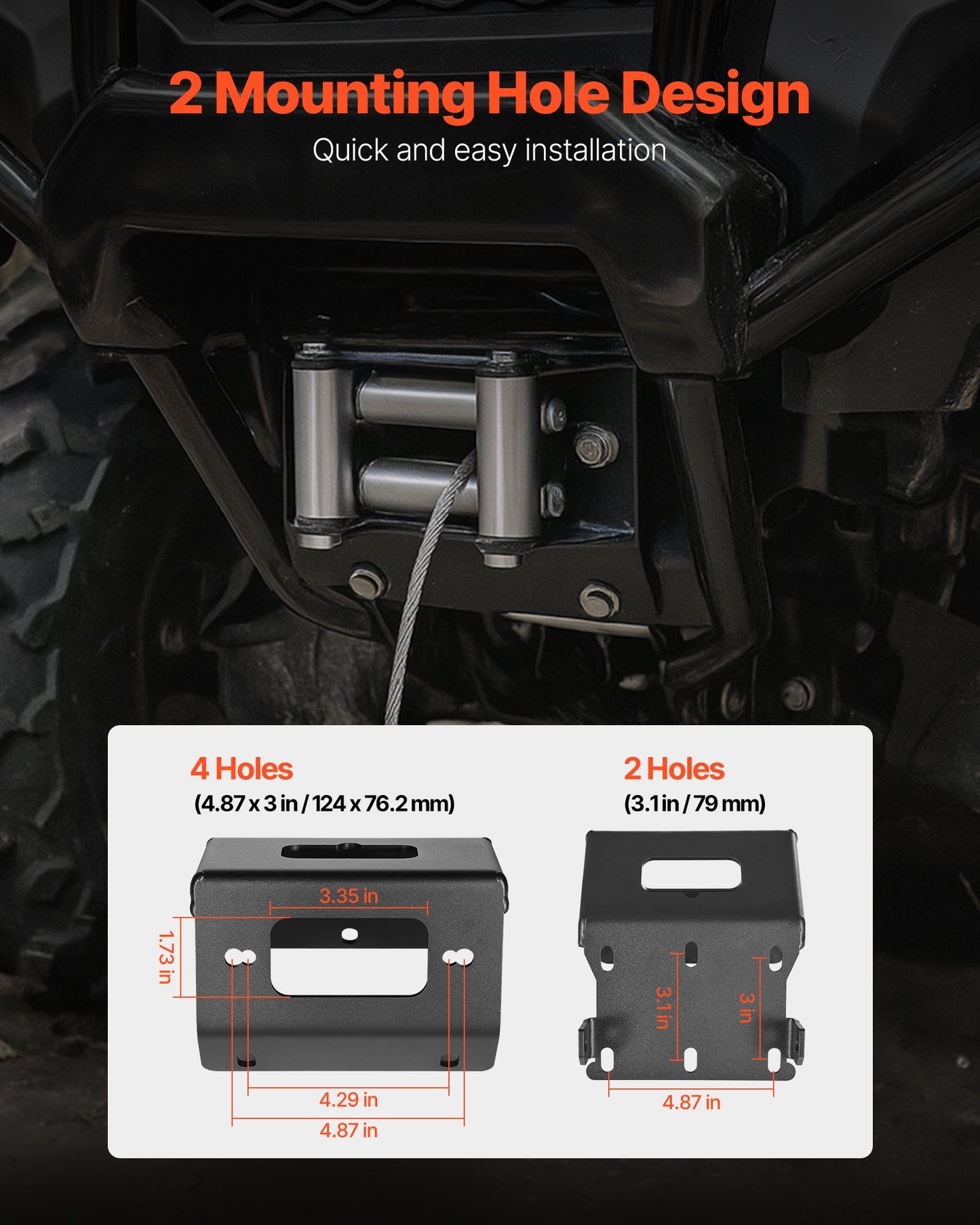 Winch Mount, Winch Capacity of 2000-3600 lbs, Trailer Hitch Winch Mount for Select Honda Foreman and Rancher Rubicon Models (2014-2021), 2 Mounting Hole Design, Powder Coated Steel, Black