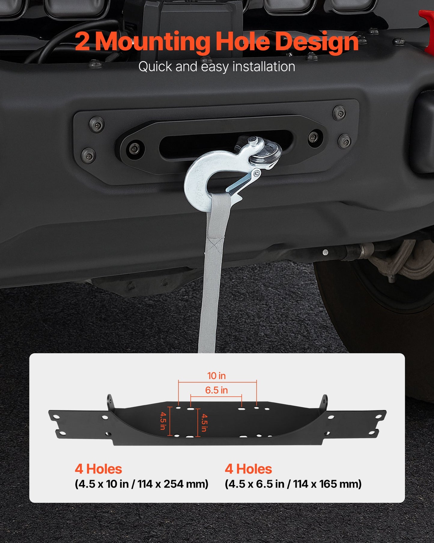 Winch Mount, Winch Capacity of 12000 lbs / 5443 kg, Trailer Hitch Winch Mount for Select Jeep Wrangler JL/JLU & Gladiator JT Model (2018-2023), 2 Mounting Hole Design, Powder Coated Steel, Black