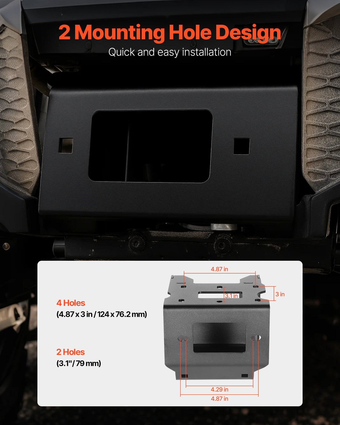 Winch Mount, Winch Capacity of 2000-3600 lbs, Trailer Hitch Winch Mount for Select Polaris Sportsman Models (2009 and Newer), 2 Mounting Hole Design, Powder Coated Steel, Fit for Desert Rescue