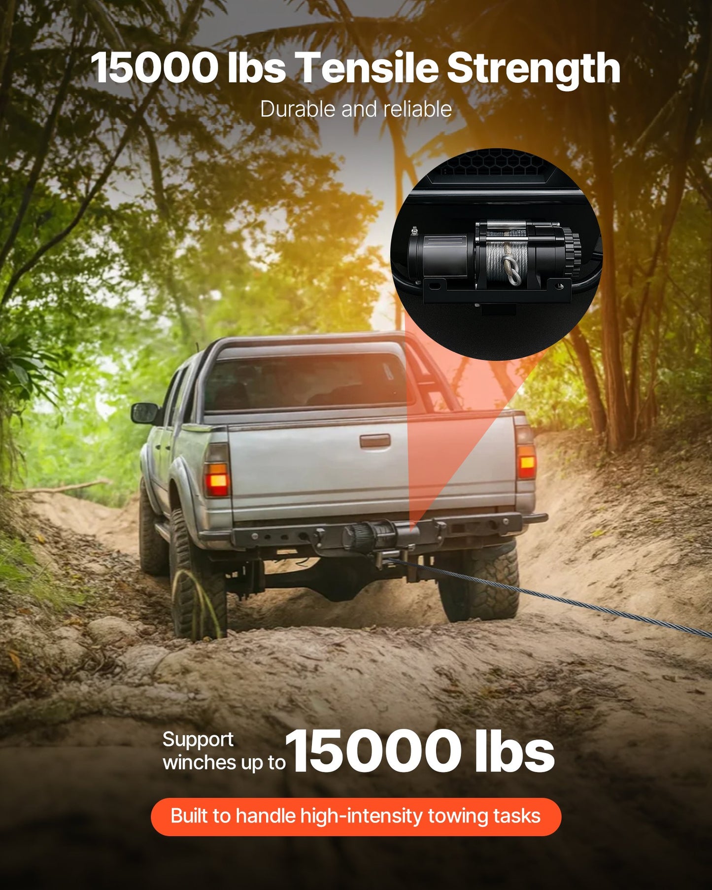 Winch Mount, 15000 lbs / 6803 kg Load Capacity, Trailer Hitch Winch Mount with 50.8 mm Receiver, 2 Mounting Hole Design, Powder Coated Steel, Suitable for ATV UTV Pickup Truck, Black